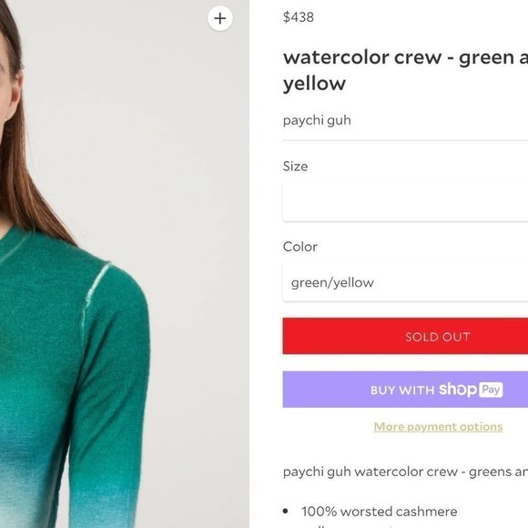 Paychi Guh Watercolor Green Yellow Worsted Cashmere Sweater Size XS - Picture 12 of 12
